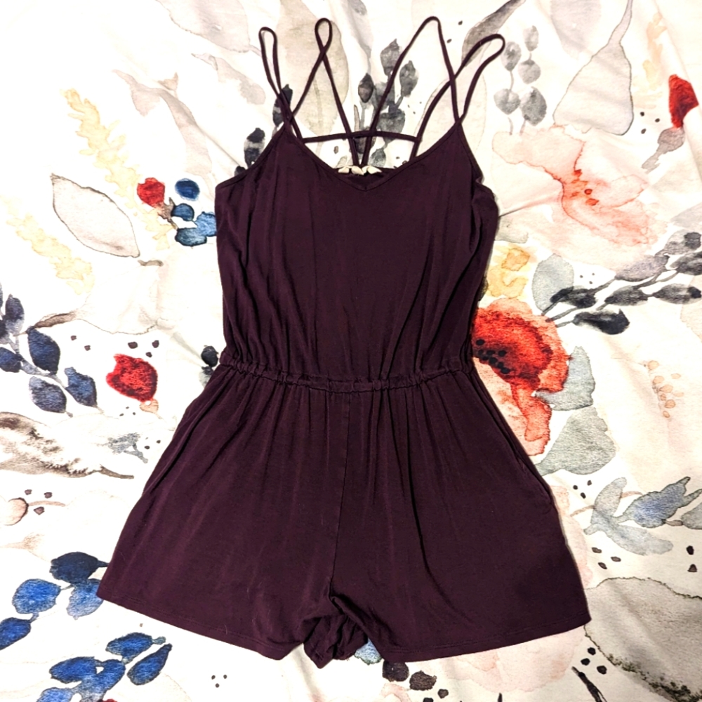 Small, Plum, Soft and Sexy Tank-top Romper from American Eagle